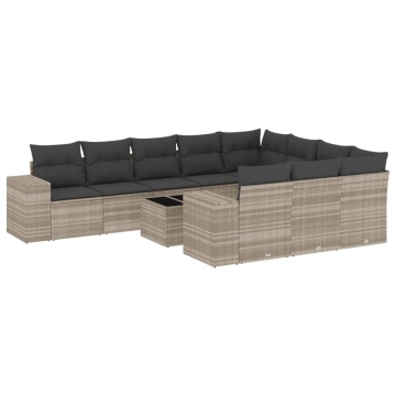 Set canapele de grădină cu perne, 11 piese, gri, poliratan - Img 2