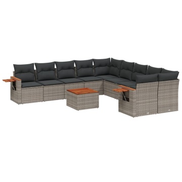 Set canapele de grădină cu perne, 11 piese, gri, poliratan - Img 2