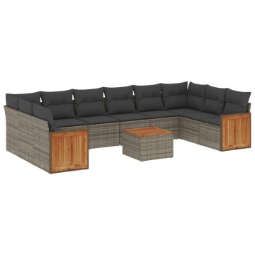 Set canapele de grădină cu perne, 11 piese, gri, poliratan - Img 2