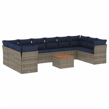 Set canapele de grădină cu perne, 11 piese, gri, poliratan - Img 2
