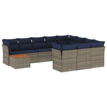 Set canapele de grădină cu perne, 11 piese, gri, poliratan - Img 2