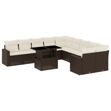 Set canapele de grădină cu perne, 11 piese, maro, poliratan - Img 2