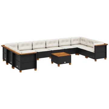 Set canapele de grădină cu perne, 11 piese, negru, poliratan - Img 2