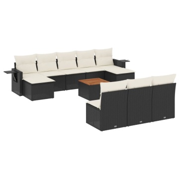 Set canapele de grădină cu perne, 11 piese, negru, poliratan - Img 2
