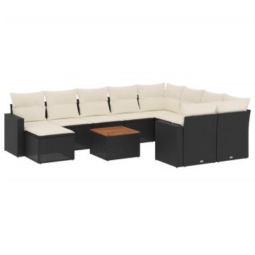 Set canapele de grădină cu perne, 11 piese, negru, poliratan - Img 2