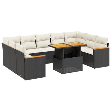 Set canapele de grădină cu perne, 11 piese, negru, poliratan - Img 2
