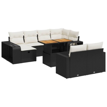 Set canapele de grădină cu perne, 11 piese, negru, poliratan - Img 2