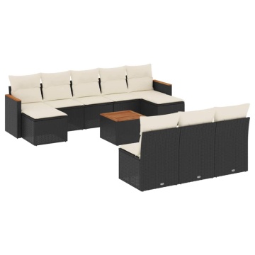 Set canapele de grădină cu perne, 11 piese, negru, poliratan - Img 2
