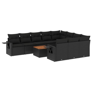 Set canapele de grădină cu perne, 11 piese, negru, poliratan - Img 2