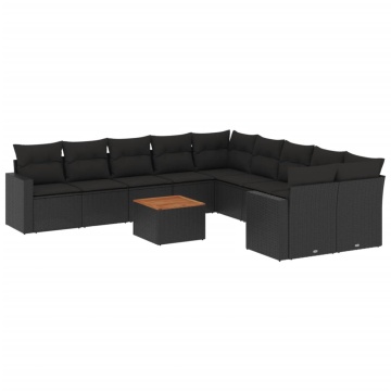 Set canapele de grădină cu perne, 11 piese, negru, poliratan - Img 2