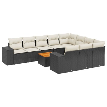 Set canapele de grădină cu perne, 11 piese, negru, poliratan - Img 2
