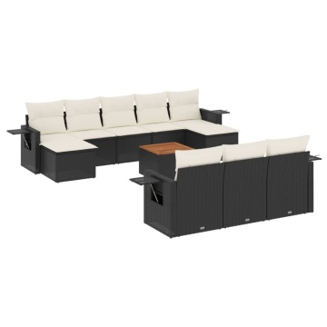 Set canapele de grădină cu perne, 11 piese, negru, poliratan - Img 2