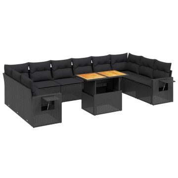 Set canapele de grădină cu perne, 11 piese, negru, poliratan - Img 2