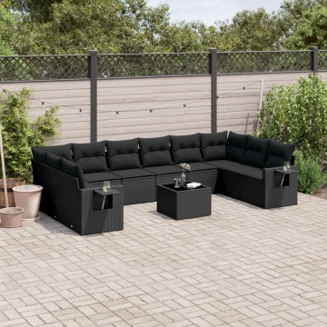 Set canapele de grădină cu perne, 11 piese, negru, poliratan - Img 1