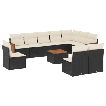 Set canapele de grădină cu perne, 11 piese, negru, poliratan - Img 2