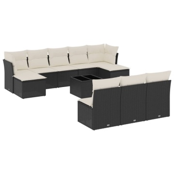 Set canapele de grădină cu perne, 11 piese, negru, poliratan - Img 2
