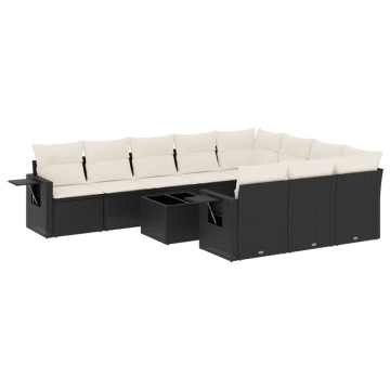Set canapele de grădină cu perne, 11 piese, negru, poliratan - Img 2