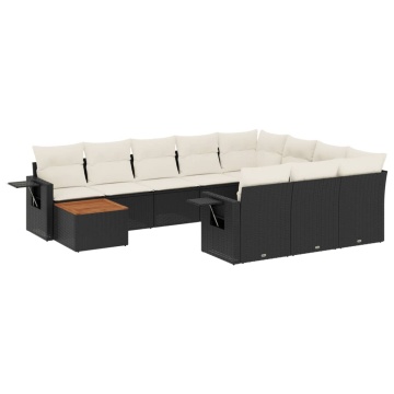 Set canapele de grădină cu perne, 11 piese, negru, poliratan - Img 2