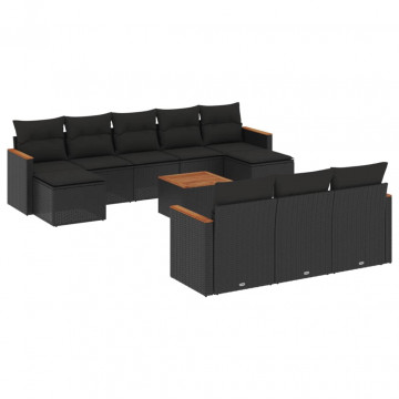 Set canapele de grădină cu perne, 11 piese, negru, poliratan - Img 2