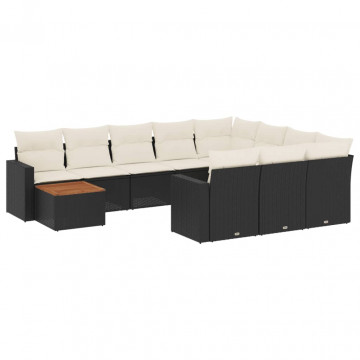 Set canapele de grădină cu perne, 11 piese, negru, poliratan - Img 2