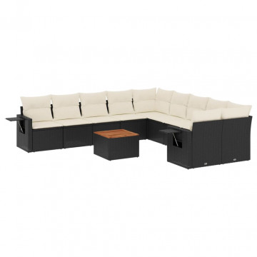 Set canapele de grădină cu perne, 11 piese, negru, poliratan - Img 2