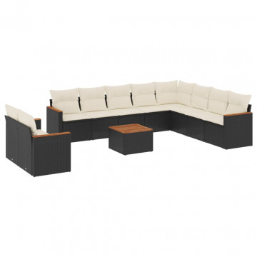 Set canapele de grădină cu perne, 11 piese, negru, poliratan - Img 2