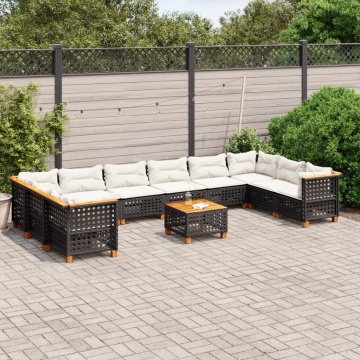 Set canapele de grădină cu perne, 11 piese, negru, poliratan - Img 1