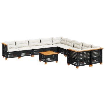Set canapele de grădină cu perne, 11 piese, negru, poliratan - Img 2