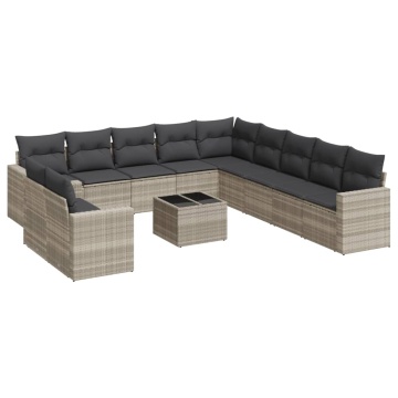 Set canapele de grădină cu perne, 12piese gri deschis poliratan - Img 2