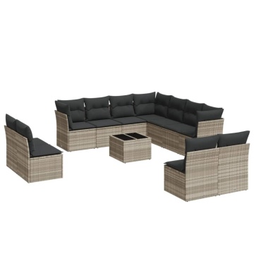 Set canapele de grădină cu perne, 12piese gri deschis poliratan - Img 2
