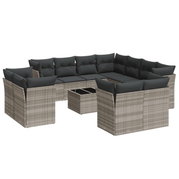 Set canapele de grădină cu perne, 12piese gri deschis poliratan - Img 2