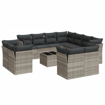 Set canapele de grădină cu perne, 12piese gri deschis poliratan - Img 2
