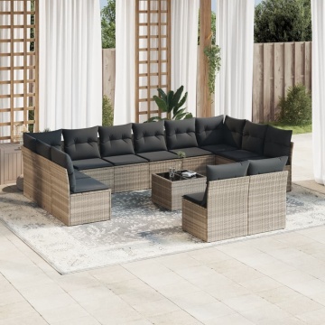 Set canapele de grădină cu perne, 13piese gri deschis poliratan - Img 1