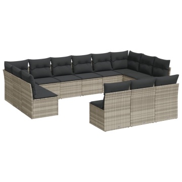 Set canapele de grădină cu perne, 13piese gri deschis poliratan - Img 2