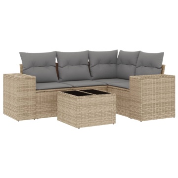 Set canapele de grădină cu perne, 5 piese, bej, poliratan - Img 2