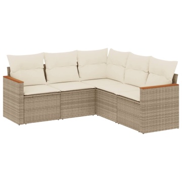 Set canapele de grădină cu perne, 5 piese, bej, poliratan - Img 2