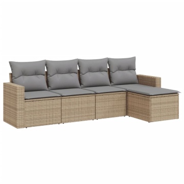 Set canapele de grădină cu perne, 5 piese, bej, poliratan - Img 2