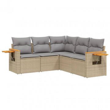 Set canapele de grădină cu perne, 5 piese, bej, poliratan - Img 2