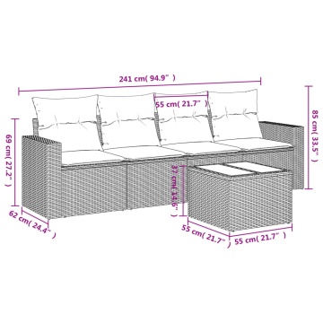 Set canapele de grădină cu perne, 5 piese gri deschis poliratan - Img 3