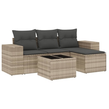 Set canapele de grădină cu perne, 5 piese gri deschis poliratan - Img 2