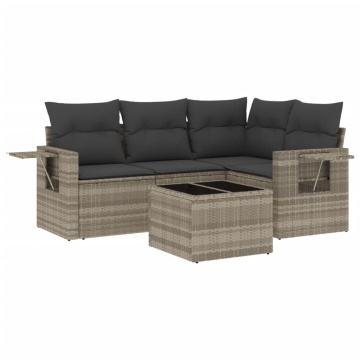 Set canapele de grădină cu perne, 5 piese gri deschis poliratan - Img 2