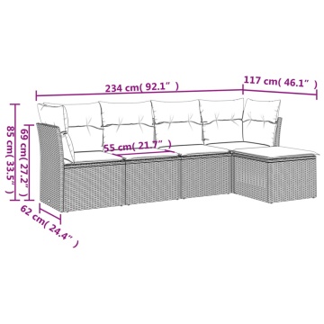 Set canapele de grădină cu perne, 5 piese gri deschis poliratan - Img 3