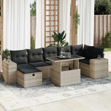 Set canapele de grădină cu perne, 5 piese gri deschis poliratan - Img 1