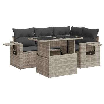 Set canapele de grădină cu perne, 5 piese gri deschis poliratan - Img 2