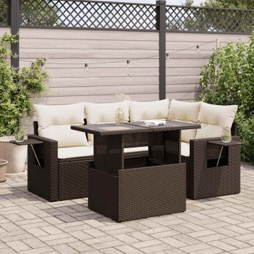 Set canapele de grădină cu perne, 5 piese, maro, poliratan - Img 1