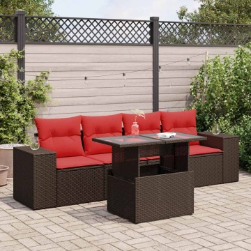 Set canapele de grădină cu perne, 5 piese, maro, poliratan - Img 1