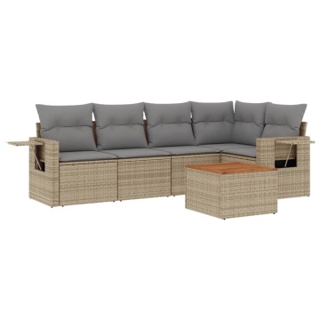 Set canapele de grădină cu perne, 6 piese, bej, poliratan - Img 2