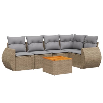 Set canapele de grădină cu perne, 6 piese, bej, poliratan - Img 2
