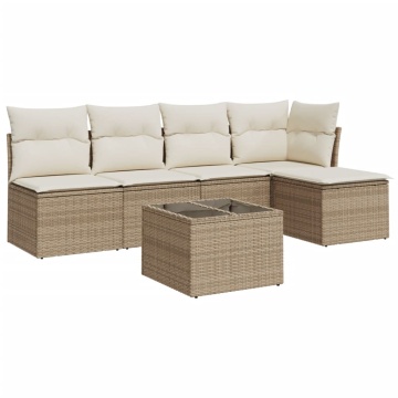Set canapele de grădină cu perne, 6 piese, bej, poliratan - Img 2
