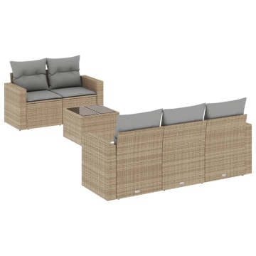 Set canapele de grădină cu perne, 6 piese, bej, poliratan - Img 2